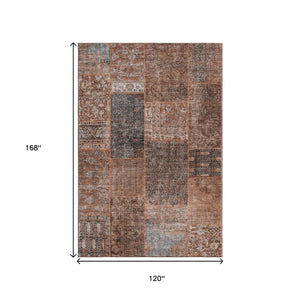 HomeRoots 10' X 14' Stylish Terra Cotta Gray Charcoal Patchwork Area Rug - Washable, UV Protected, Easy Care! 655481