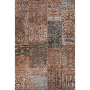 HomeRoots 10' X 14' Stylish Terra Cotta Gray Charcoal Patchwork Area Rug - Washable, UV Protected, Easy Care! 655481
