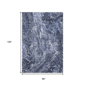 HomeRoots 8' X 10' Abstract Navy Blue & Ivory Washable Area Rug with UV Protection for Stylish Living Spaces 655497