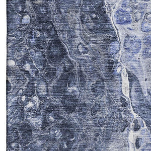 HomeRoots 8' X 10' Abstract Navy Blue & Ivory Washable Area Rug with UV Protection for Stylish Living Spaces 655497