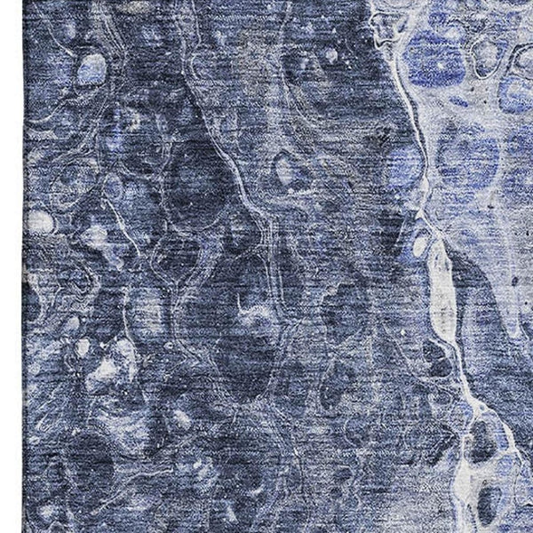 HomeRoots 8' X 10' Abstract Navy Blue & Ivory Washable Area Rug with UV Protection for Stylish Living Spaces 655497