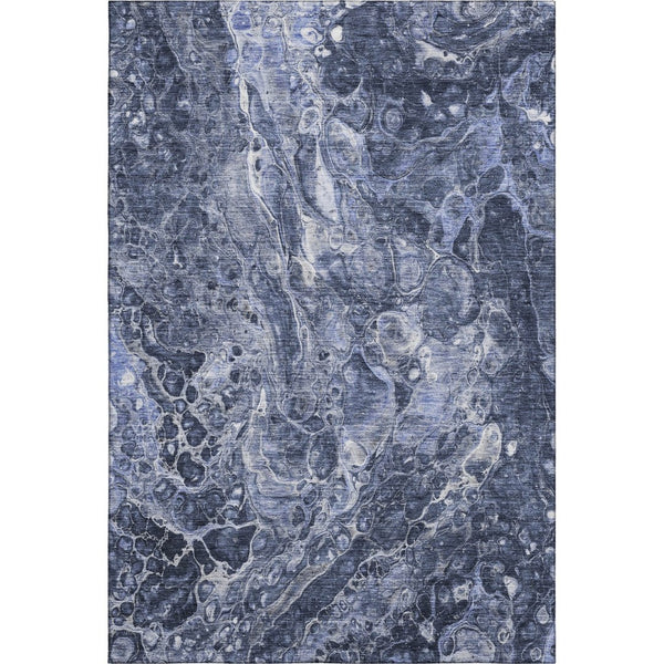 HomeRoots 9' X 12' Navy Blue and Ivory Abstract Area Rug - Washable, Stain-Resistant, UV Protected for Durability 655498