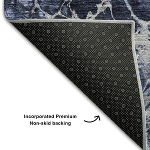 HomeRoots 9' X 12' Navy Blue and Ivory Abstract Area Rug - Washable, Stain-Resistant, UV Protected for Durability 655498
