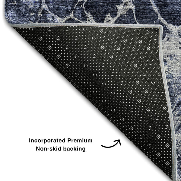 HomeRoots 9' X 12' Navy Blue and Ivory Abstract Area Rug - Washable, Stain-Resistant, UV Protected for Durability 655498