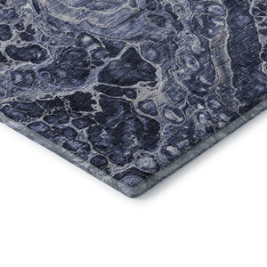 HomeRoots 9' X 12' Navy Blue and Ivory Abstract Area Rug - Washable, Stain-Resistant, UV Protected for Durability 655498