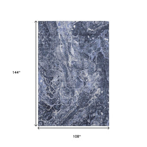 HomeRoots 9' X 12' Navy Blue and Ivory Abstract Area Rug - Washable, Stain-Resistant, UV Protected for Durability 655498