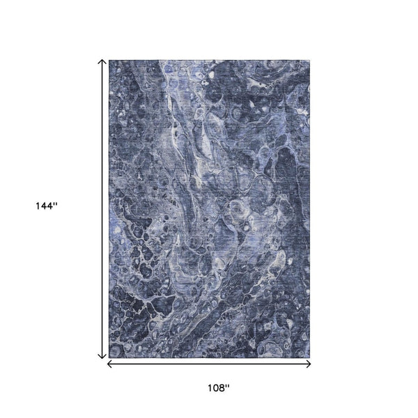 HomeRoots 9' X 12' Navy Blue and Ivory Abstract Area Rug - Washable, Stain-Resistant, UV Protected for Durability 655498