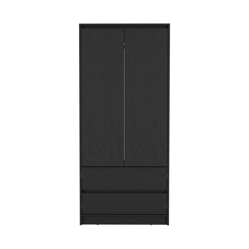 English Elm Armoire, Spacious Engineered Wood Wardrobe with Two Drawers, Hanging Rod and Hidden Storage Appeal Black 52 L x 19 W x 4 H B097S00100