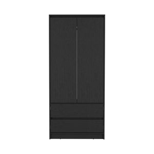 English Elm Armoire, Spacious Engineered Wood Wardrobe with Two Drawers, Hanging Rod and Hidden Storage Appeal Black 52 L x 19 W x 4 H B097S00100