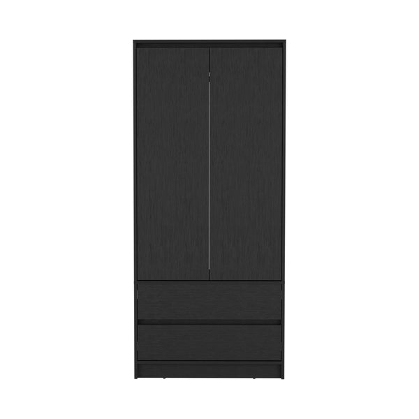English Elm Armoire, Spacious Engineered Wood Wardrobe with Two Drawers, Hanging Rod and Hidden Storage Appeal Black 52 L x 19 W x 4 H B097S00100