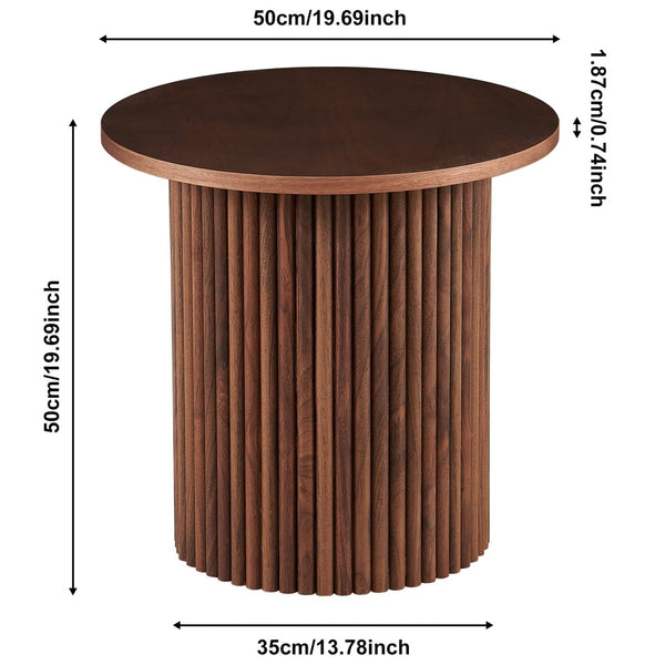 English Elm Walnut Wood Veneer Round Coffee Table - Elegant Mid-Century Design With Sturdy Metal Base, 23.23" W1164P225860-GIGA