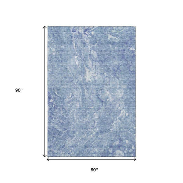 HomeRoots 5' Sky Blue & Ivory Abstract Area Rug – Washable, UV Protected, Soft & Durable for Busy Homes 655501