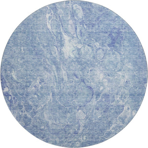 HomeRoots 8' Sky Blue & Ivory Abstract Washable Round Rug - UV Protected, Soft, Durable & Family-Friendly Design 655502