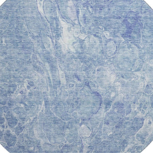 HomeRoots 8' Sky Blue & Ivory Abstract Washable Round Rug - UV Protected, Soft, Durable & Family-Friendly Design 655502