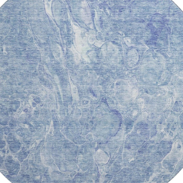 HomeRoots 8' Sky Blue & Ivory Abstract Washable Round Rug - UV Protected, Soft, Durable & Family-Friendly Design 655502