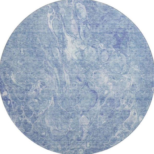 HomeRoots 8' Sky Blue & Ivory Abstract Washable Round Rug - UV Protected, Soft, Durable & Family-Friendly Design 655502
