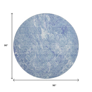HomeRoots 8' Sky Blue & Ivory Abstract Washable Round Rug - UV Protected, Soft, Durable & Family-Friendly Design 655502