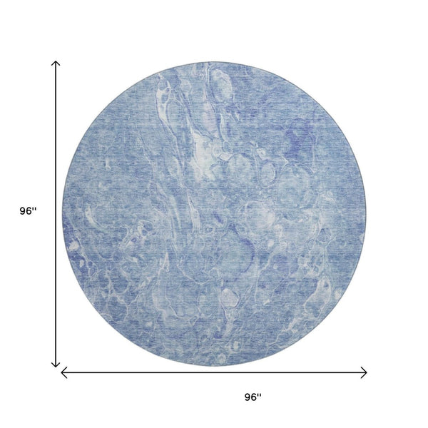 HomeRoots 8' Sky Blue & Ivory Abstract Washable Round Rug - UV Protected, Soft, Durable & Family-Friendly Design 655502