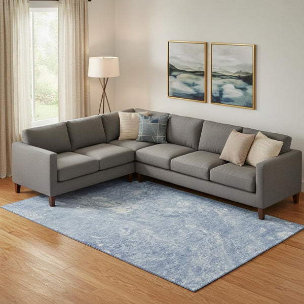 HomeRoots 8' X 10' Sky Blue & Ivory Abstract Washable Rug - UV Protected, Stain-Resistant, Ideal for Any Space 655503