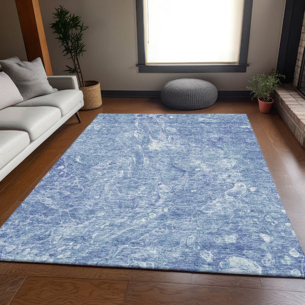 HomeRoots 8' X 10' Sky Blue & Ivory Abstract Washable Rug - UV Protected, Stain-Resistant, Ideal for Any Space 655503