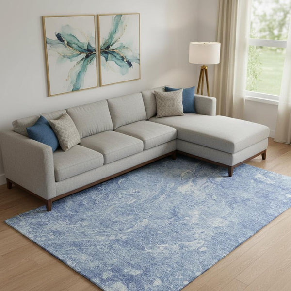 HomeRoots 9' X 12' Sky Blue Abstract Area Rug - Washable, UV Protected, Stain Resistant, Modern Design for Any Room 655504