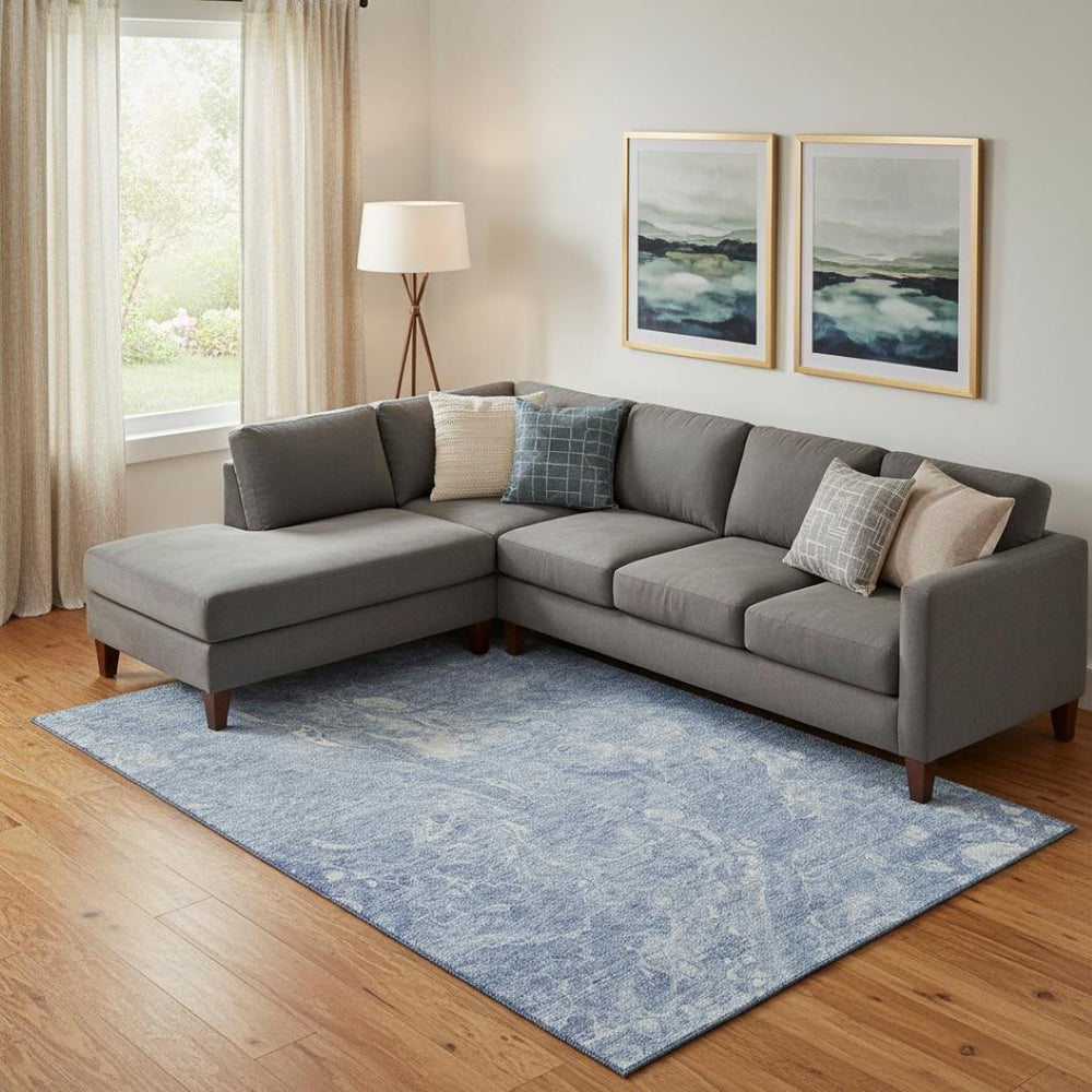 HomeRoots 10' Sky Blue & Ivory Abstract Washable Area Rug - Durable, UV Protected, Perfect for Busy Homes! 655505