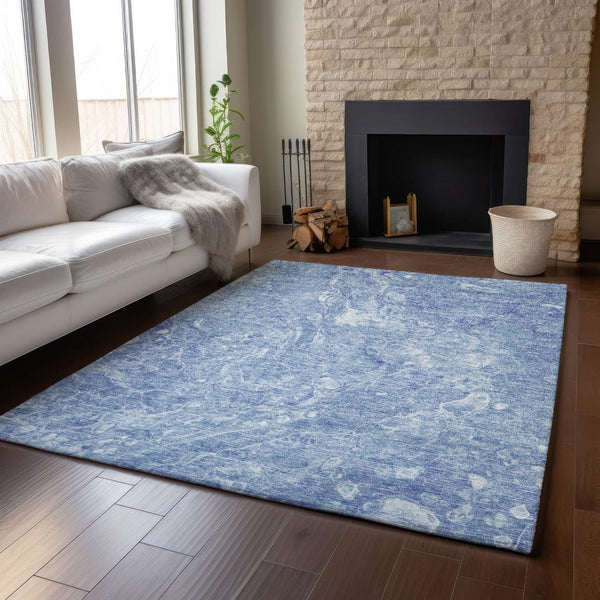 HomeRoots 10' Sky Blue & Ivory Abstract Washable Area Rug - Durable, UV Protected, Perfect for Busy Homes! 655505