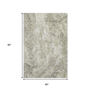HomeRoots 5' X 8' Tan and Ivory Abstract Washable Area Rug - Durable, Stylish, Stain-Resistant with UV Protection 655507