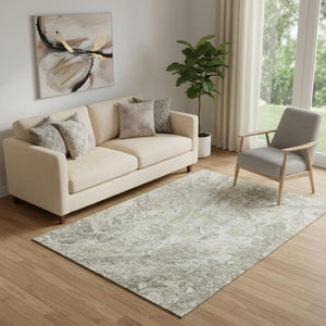 HomeRoots 5' X 8' Tan and Ivory Abstract Washable Area Rug - Durable, Stylish, Stain-Resistant with UV Protection 655507