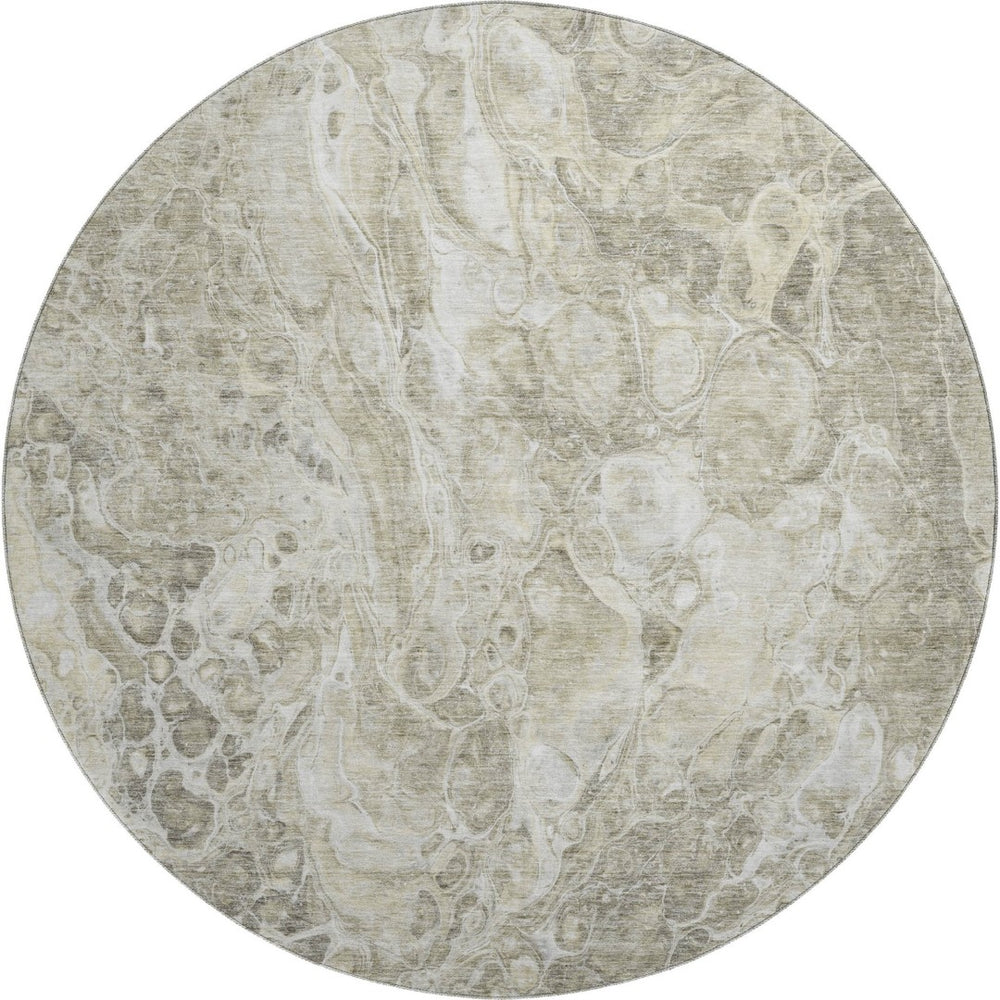 HomeRoots 8' Tan and Ivory Abstract Round Rug - Washable, UV Protected, Durable Design for Active Homes 655508
