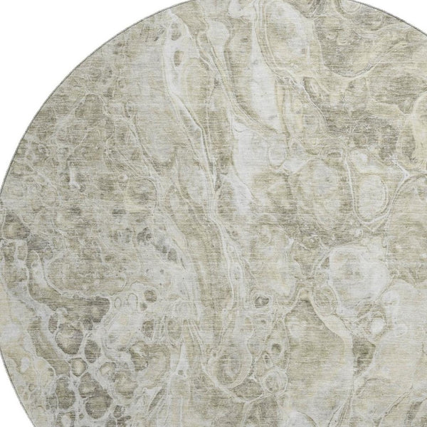 HomeRoots 8' Tan and Ivory Abstract Round Rug - Washable, UV Protected, Durable Design for Active Homes 655508