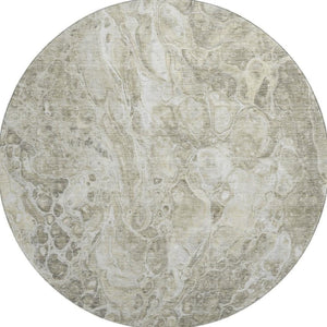 HomeRoots 8' Tan and Ivory Abstract Round Rug - Washable, UV Protected, Durable Design for Active Homes 655508