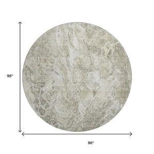 HomeRoots 8' Tan and Ivory Abstract Round Rug - Washable, UV Protected, Durable Design for Active Homes 655508