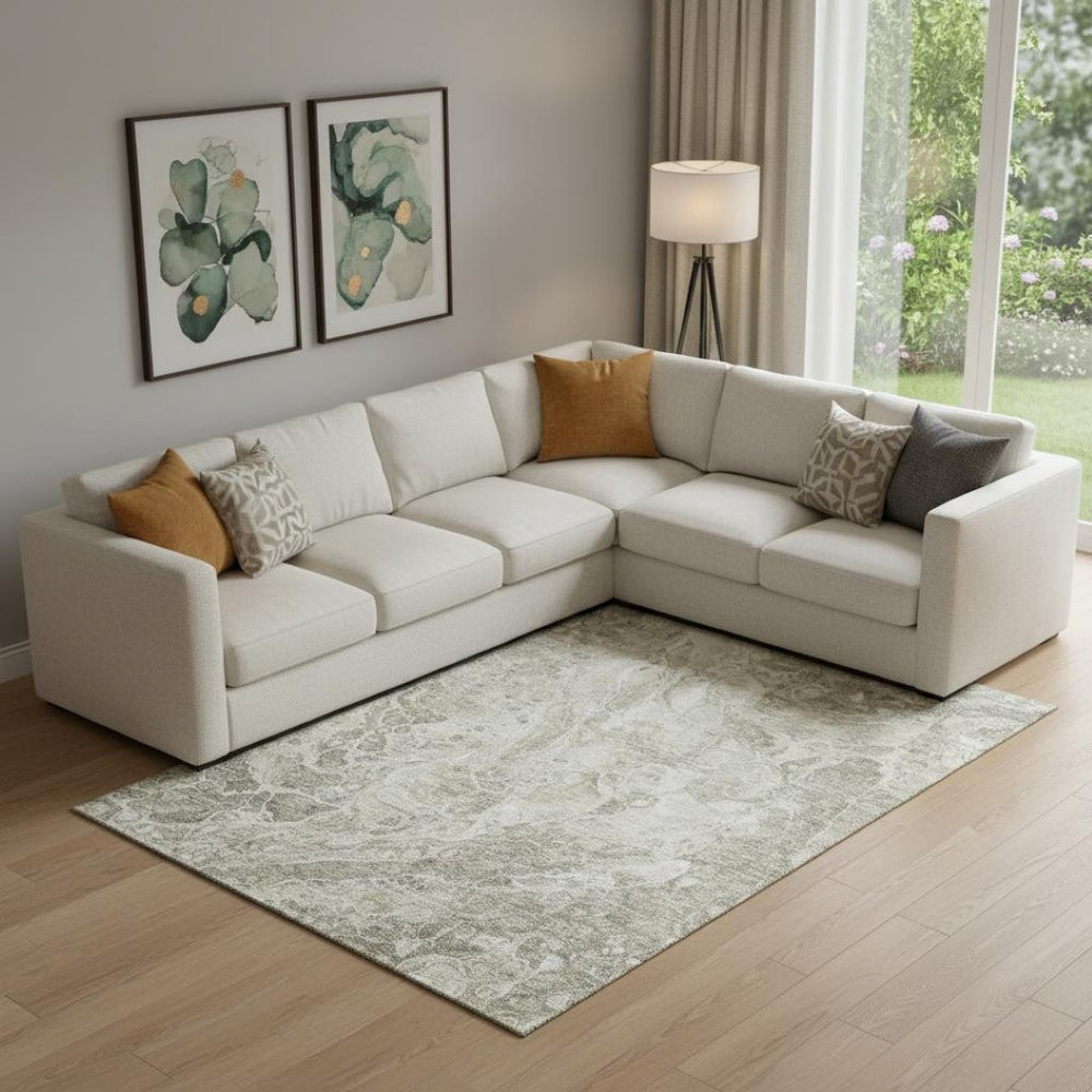 HomeRoots 8' X 10' Tan and Ivory Abstract Washable Area Rug – Durable, Stain-Resistant, UV Protected, Non-Slip! 655509