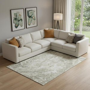 HomeRoots 8' X 10' Tan and Ivory Abstract Washable Area Rug – Durable, Stain-Resistant, UV Protected, Non-Slip! 655509