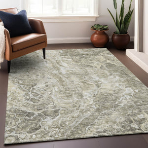 HomeRoots 8' X 10' Tan and Ivory Abstract Washable Area Rug – Durable, Stain-Resistant, UV Protected, Non-Slip! 655509