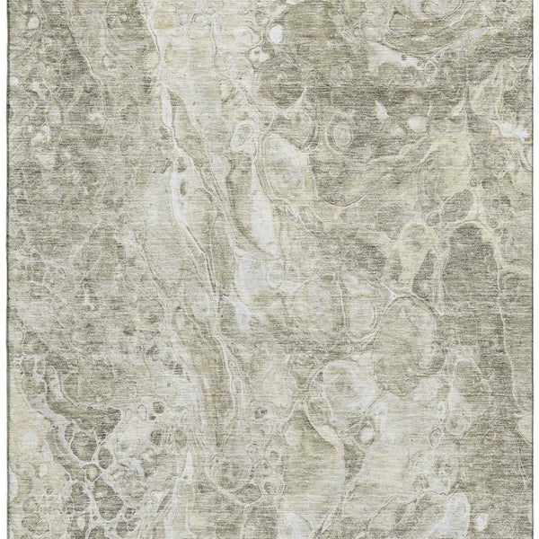 HomeRoots 8' X 10' Tan and Ivory Abstract Washable Area Rug – Durable, Stain-Resistant, UV Protected, Non-Slip! 655509