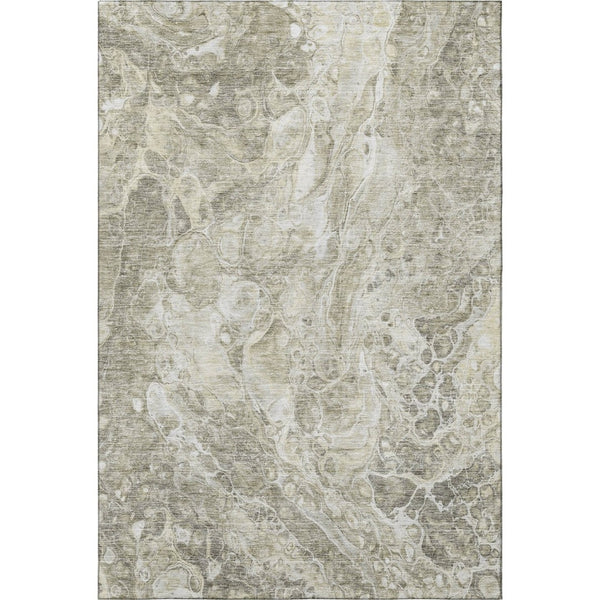 HomeRoots 8' X 10' Tan and Ivory Abstract Washable Area Rug – Durable, Stain-Resistant, UV Protected, Non-Slip! 655509