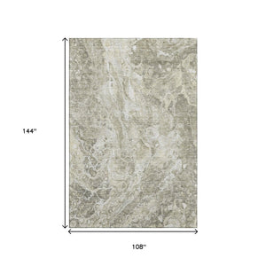 HomeRoots 9' X 12' Tan And Ivory Abstract Area Rug - Washable, UV-Protected, Durable Design for Busy Homes 655510