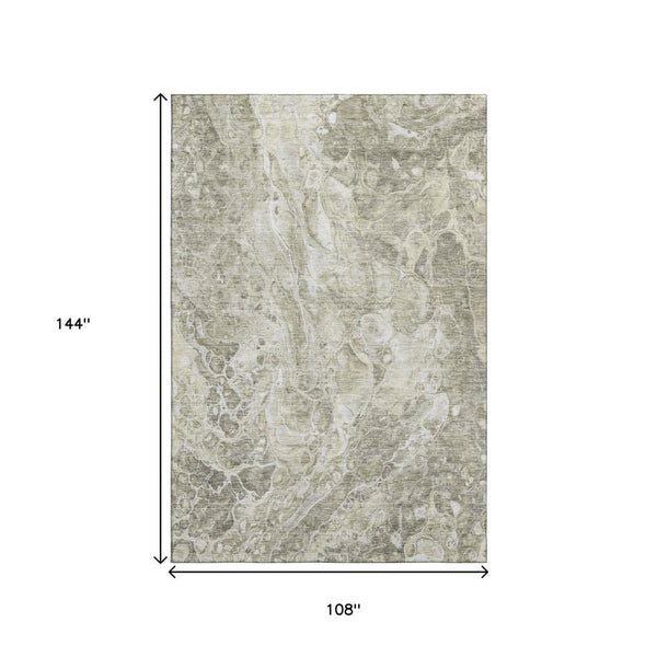HomeRoots 9' X 12' Tan And Ivory Abstract Area Rug - Washable, UV-Protected, Durable Design for Busy Homes 655510