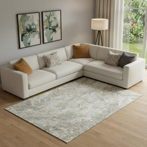 HomeRoots 9' X 12' Tan And Ivory Abstract Area Rug - Washable, UV-Protected, Durable Design for Busy Homes 655510