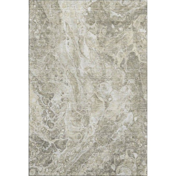 HomeRoots 9' X 12' Tan And Ivory Abstract Area Rug - Washable, UV-Protected, Durable Design for Busy Homes 655510