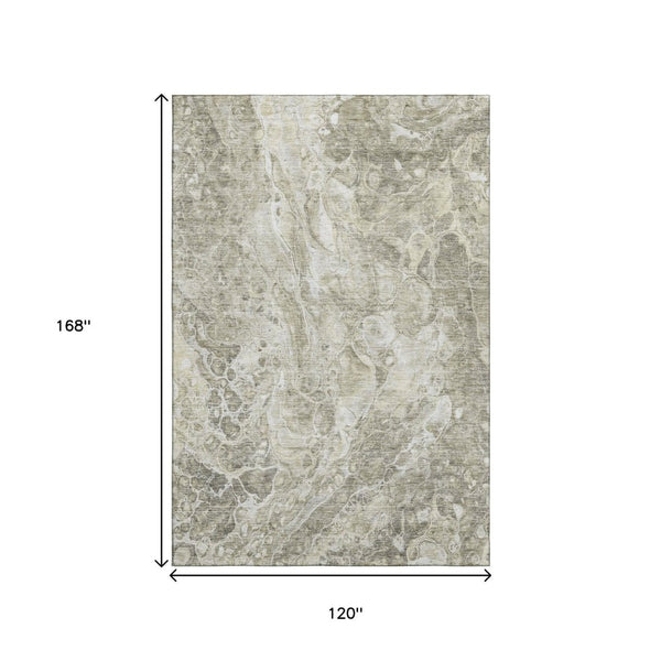 HomeRoots 10' X 14' Tan and Ivory Abstract Area Rug - Washable, UV-Protected, Durable Design for Busy Homes 655511