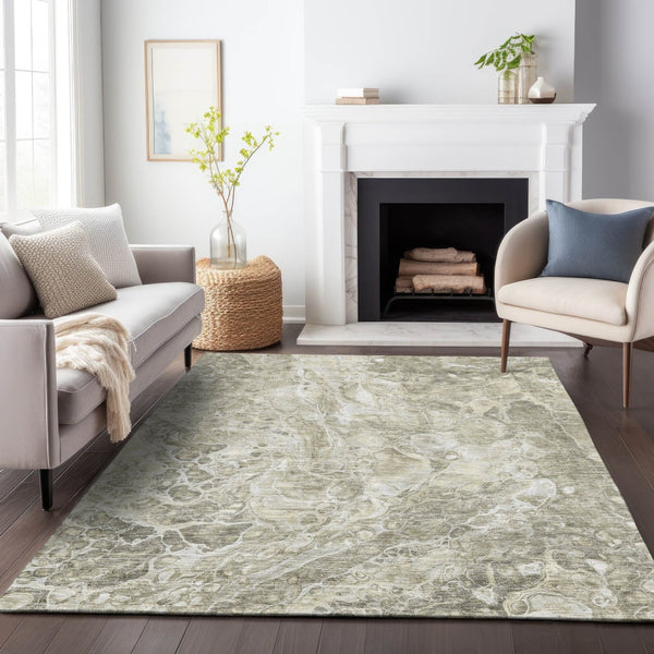 HomeRoots 10' X 14' Tan and Ivory Abstract Area Rug - Washable, UV-Protected, Durable Design for Busy Homes 655511