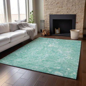 HomeRoots 5' Teal and Ivory Abstract Area Rug – Washable, UV-Protected, Durable for High-Traffic Spaces! 655513