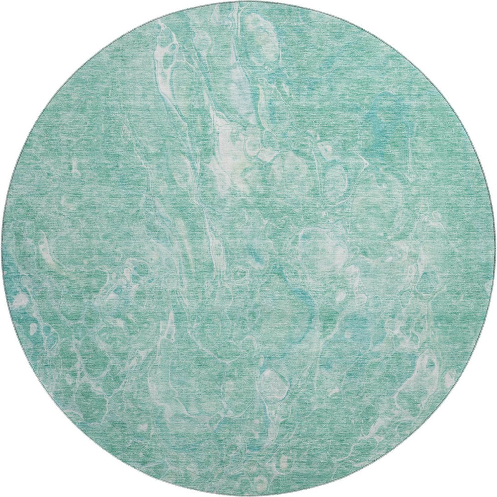 HomeRoots 8' Teal And Ivory Abstract Round Rug – Stylish, Durable, Washable with UV Protection for Any Room! 655514