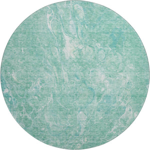 HomeRoots 8' Teal And Ivory Abstract Round Rug – Stylish, Durable, Washable with UV Protection for Any Room! 655514