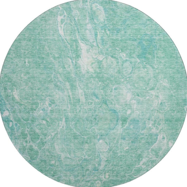 HomeRoots 8' Teal And Ivory Abstract Round Rug – Stylish, Durable, Washable with UV Protection for Any Room! 655514