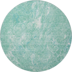 HomeRoots 8' Teal And Ivory Abstract Round Rug – Stylish, Durable, Washable with UV Protection for Any Room! 655514