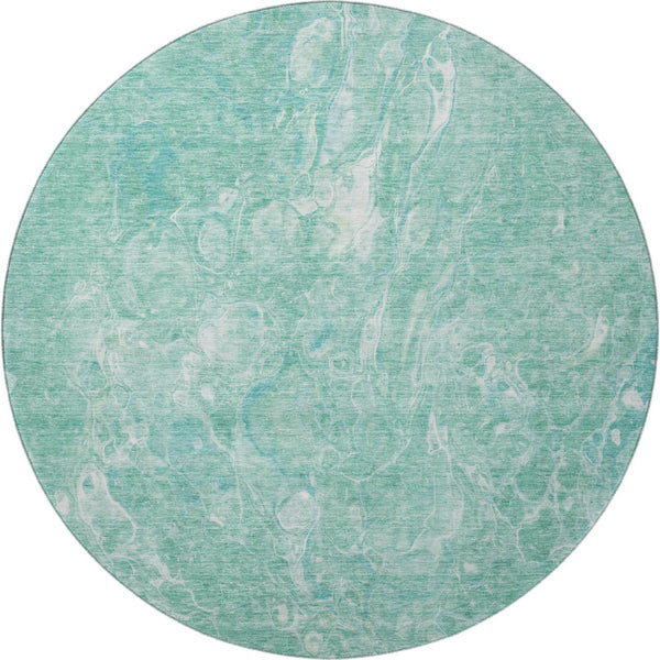 HomeRoots 8' Teal And Ivory Abstract Round Rug – Stylish, Durable, Washable with UV Protection for Any Room! 655514
